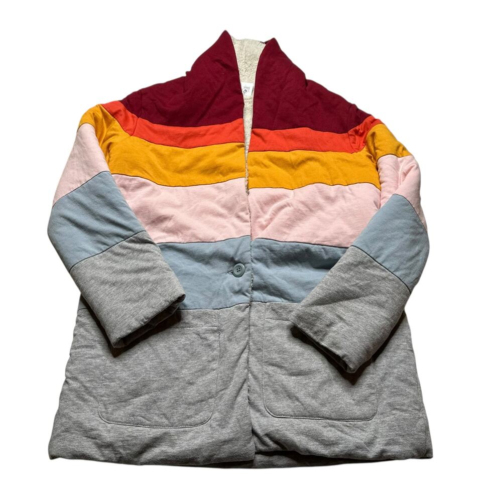 HANNA ANDERSSON Colorblock Sherpa Lined Sweater Coat Girls Size 10 FLAWED Cozy